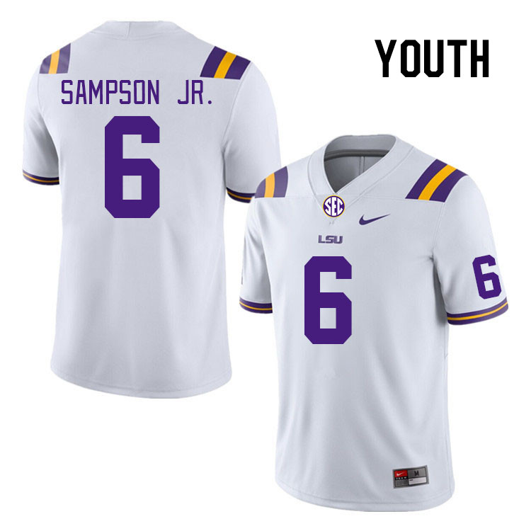 Youth #6 Shelton Sampson Jr. LSU Tigers College Football Jerseys Stitched Sale-White